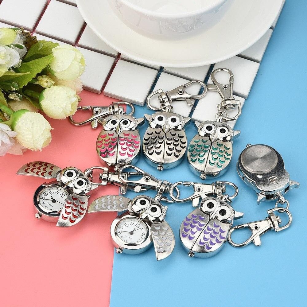 Watches For Young Woman Blue Purple Fashion Gorgeous Owl Women Watch Mini Round Digital Dial Ladies Watches Clip Pocket Keychain