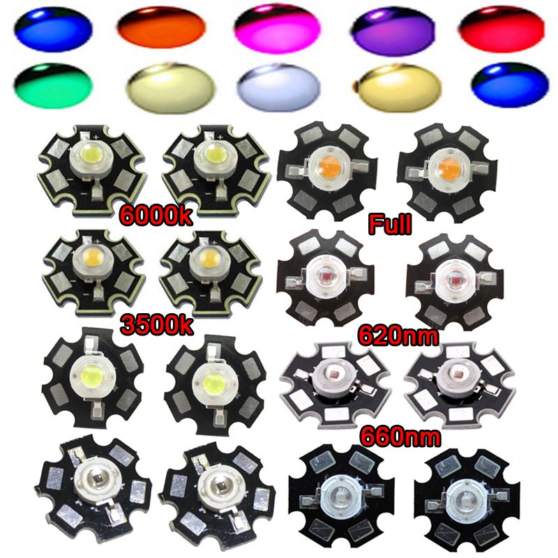 10pcs LED Diode Light White Red Blue Green UV With Substrate