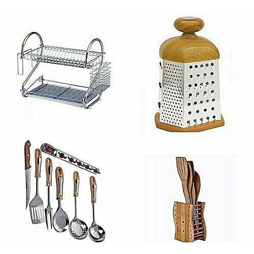 Plates Rack, Cooking Spoons, Wooden Spoons & Grater