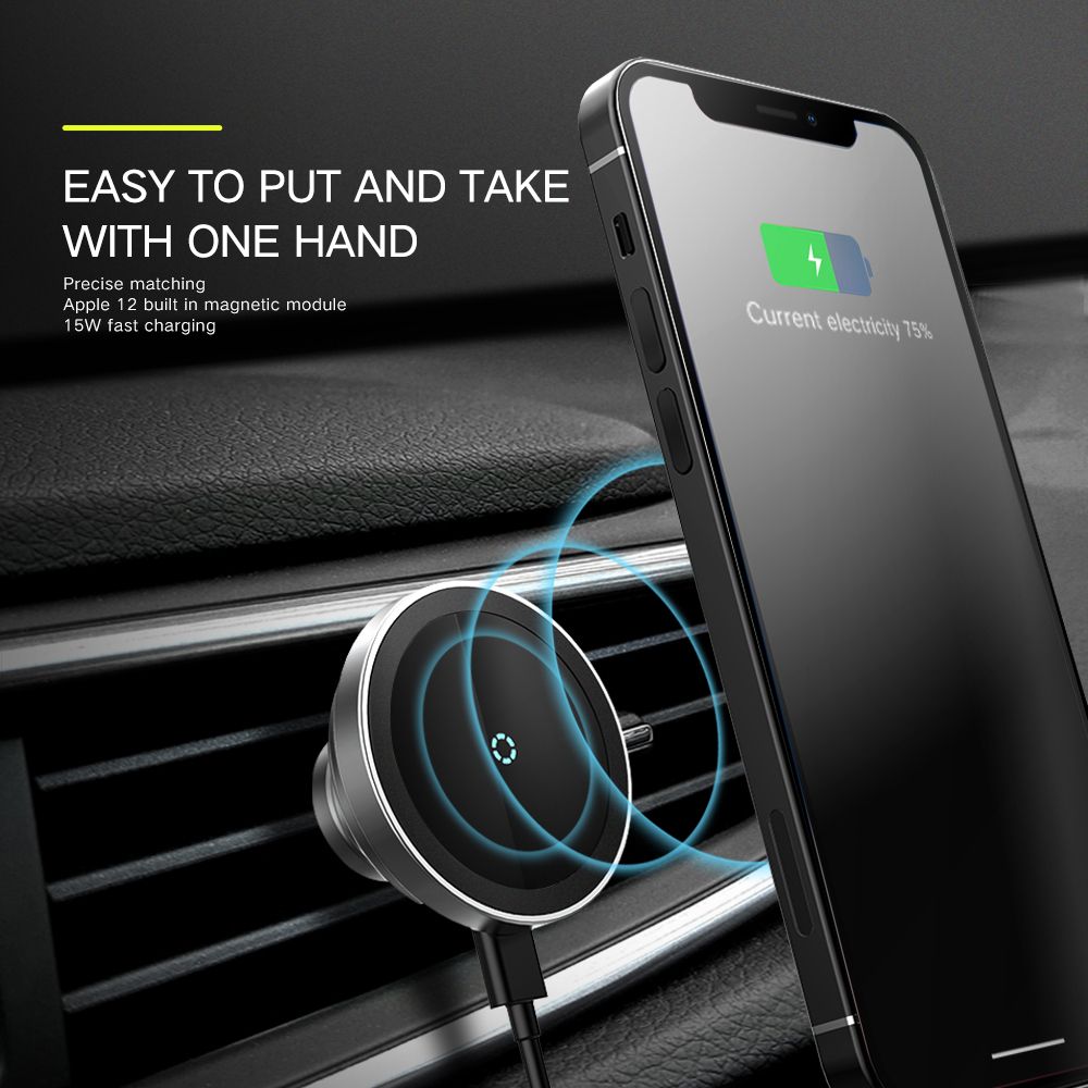 15W Magnetic Car Phone Holder Wireless Charger For IPhone 13 12 11 Pro Max Fast Charge Dashboard/Air Vent GPS Mobile Phone Mount
