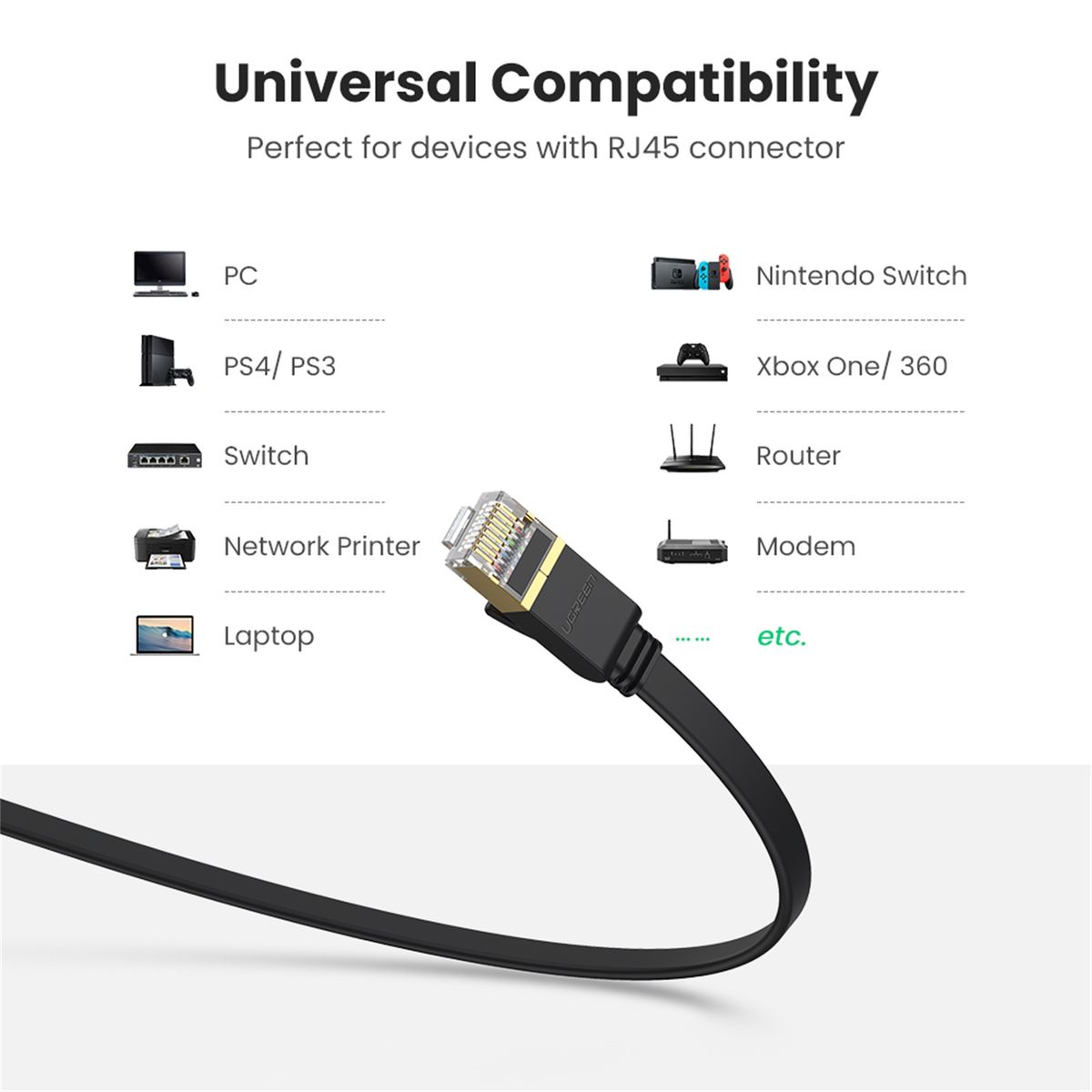 Cat 7 Ethernet Cable 10Gbps RJ45 LAN Internet Flat Cord 2M