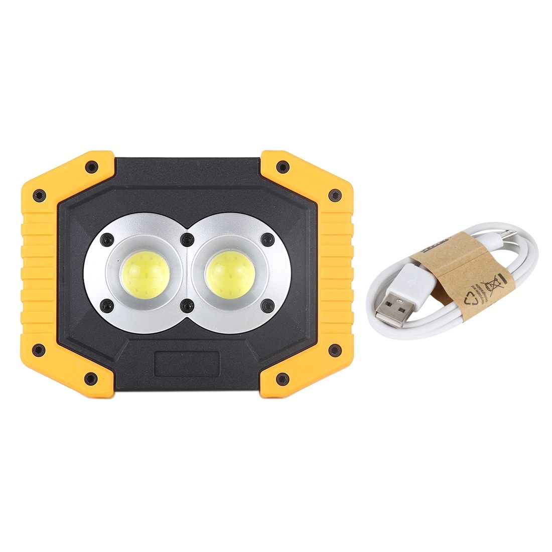 30W White Light 2 X Round COB LED Working Light, 2 X 18650 Or 4 X AA Batteries Powered Outdoor Emergency Lamp Spotlight With Holder