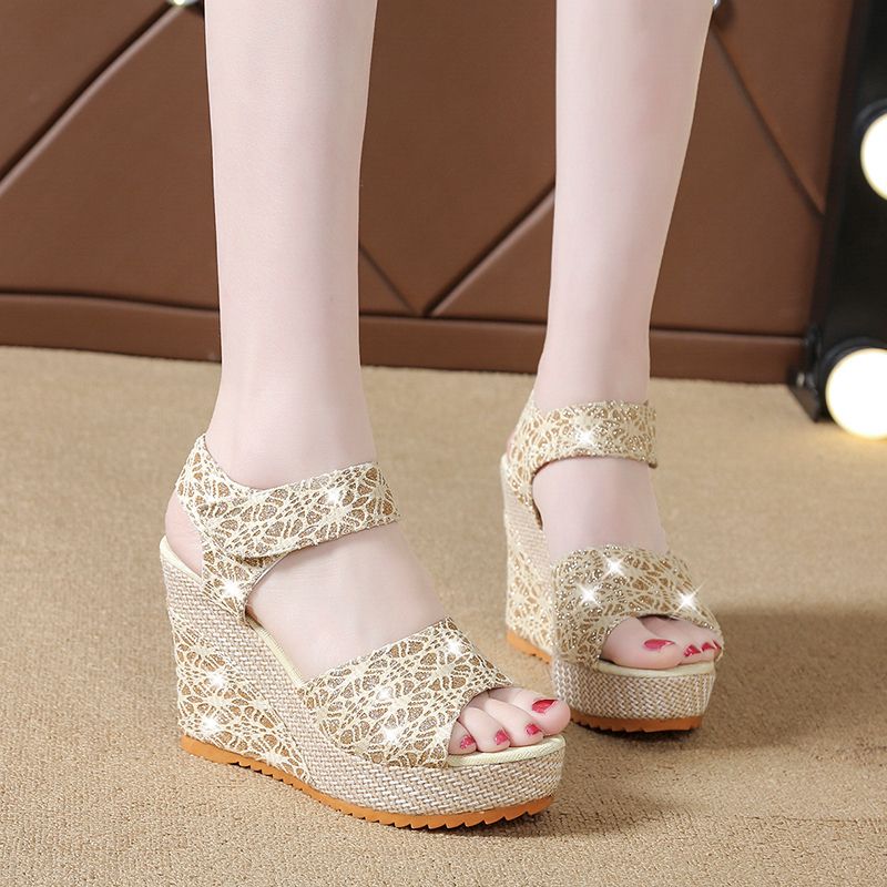 EUR Size35-40 Ladies High Wedge Sandal Shoes-Beige