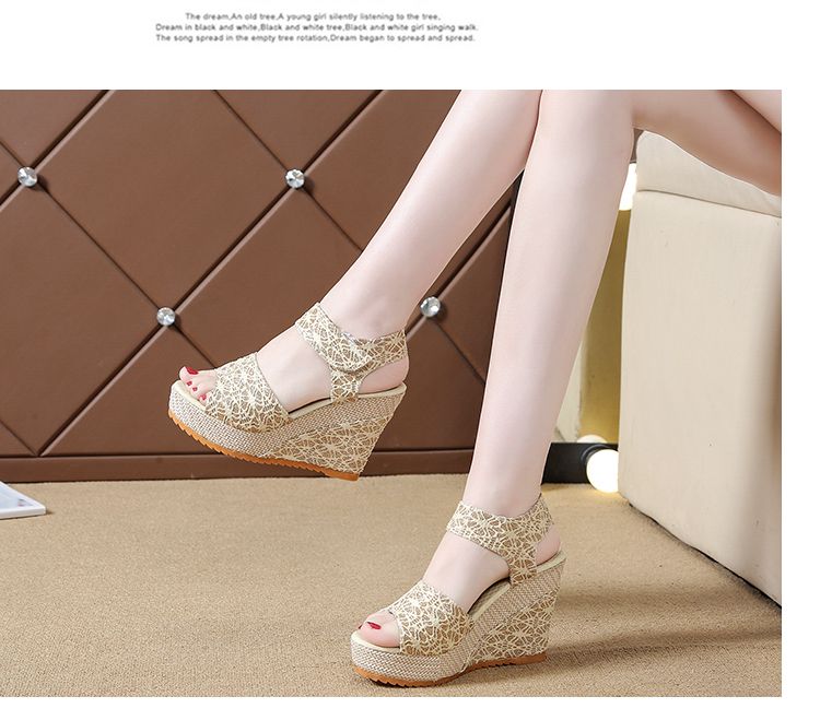 EUR Size35-40 Ladies High Wedge Sandal Shoes-Beige