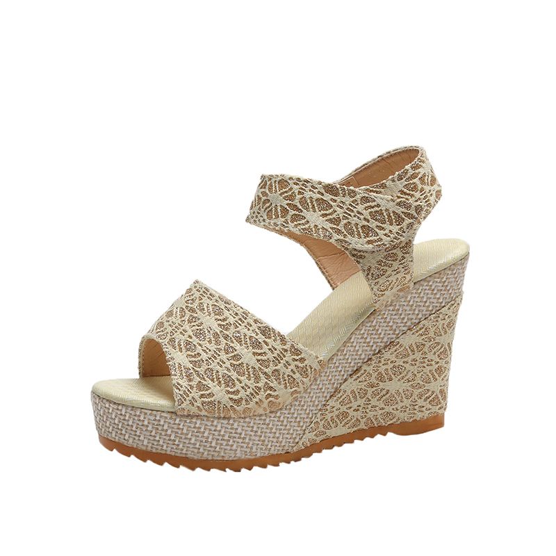 EUR Size35-40 Ladies High Wedge Sandal Shoes-Beige