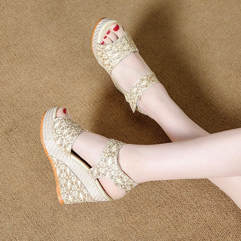 EUR Size35-40 Ladies High Wedge Sandal Shoes-Beige