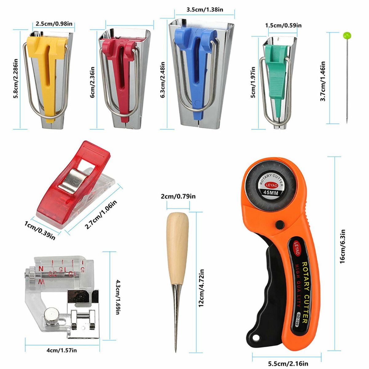 62Pcs Sewing Fabric Bias Tape Making Kit DIY Bias Tape Makers Tool  Set with Awl Fabric Cutter for Patchwork Sewing Quilting Binding