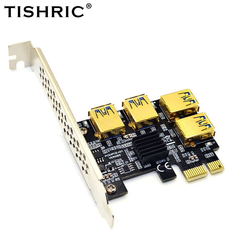 Golden PCIE PCI-E Riser Card 1 To 4 USB 3.0 Multiplier Hub PCI Express 1X To 16X Adapter For Bitcoin ETH Mining Miner