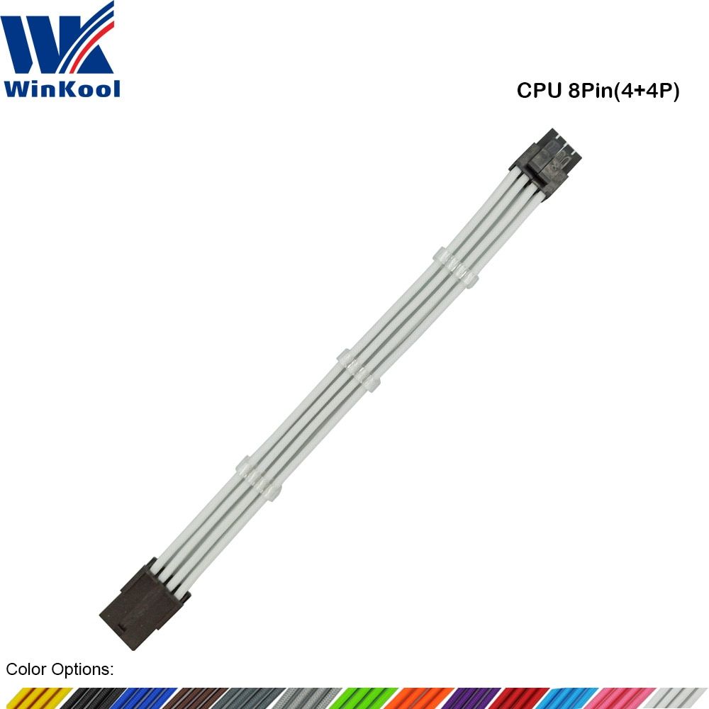WinKool ATX EPS CPU 8PIN Female To Male 4+4Pin 18AWG PSU Sleeved Extension Power Cord / Cable With White Black Sleeving