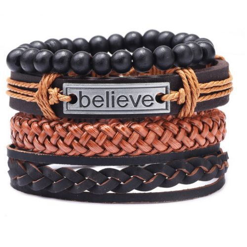 Set Of Classy Unisex Believe  Braided Leather  Bracelet