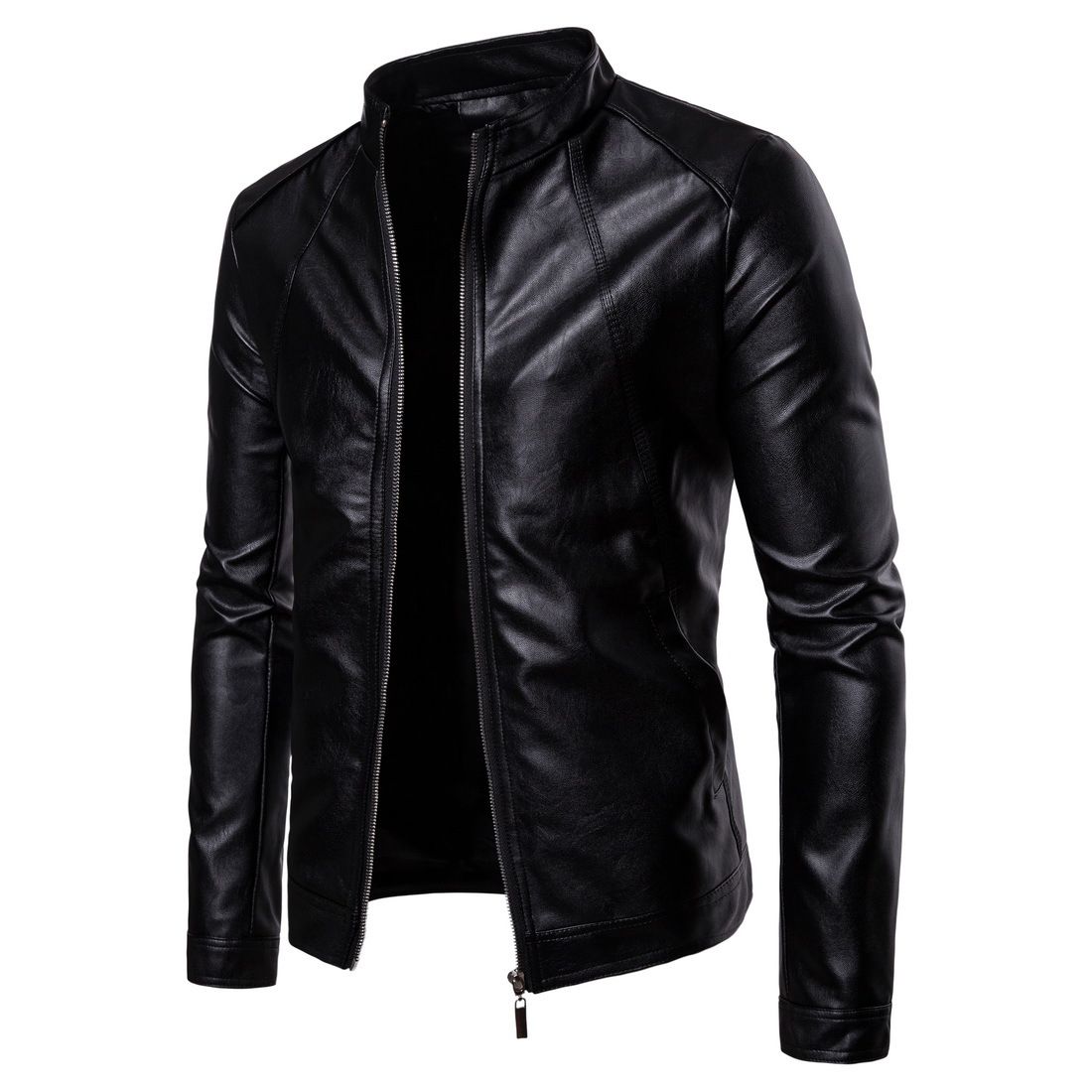Men's Locomotive Leather Jacket PU Leather Jacket Plus Size-Black