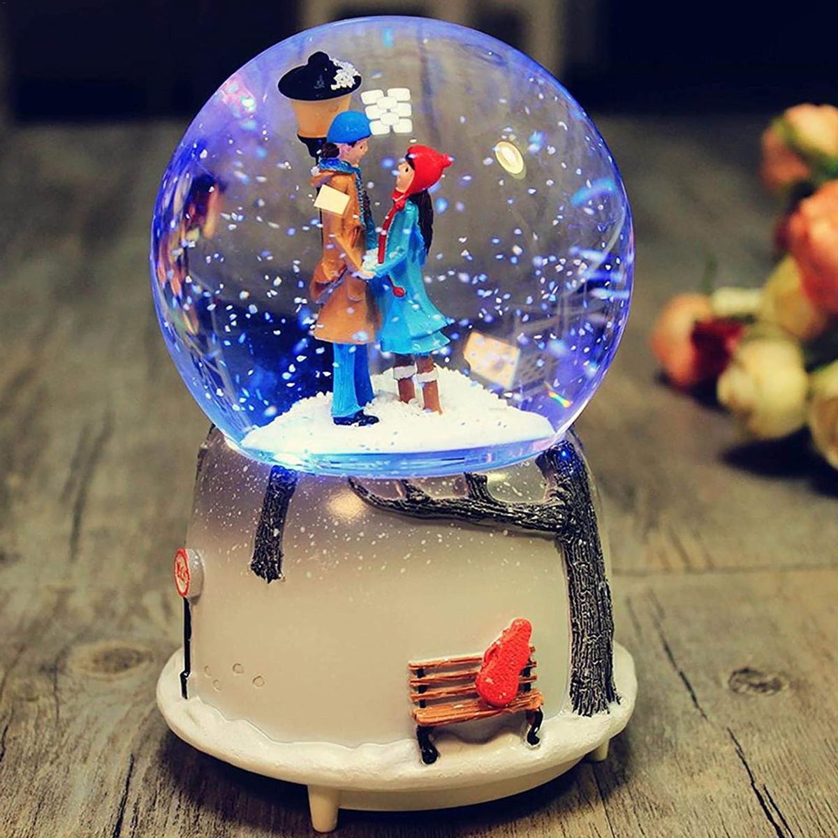 Night Light Music Box Crystal Ball Craft Home Desktop Decor Snow Globe Glass-A