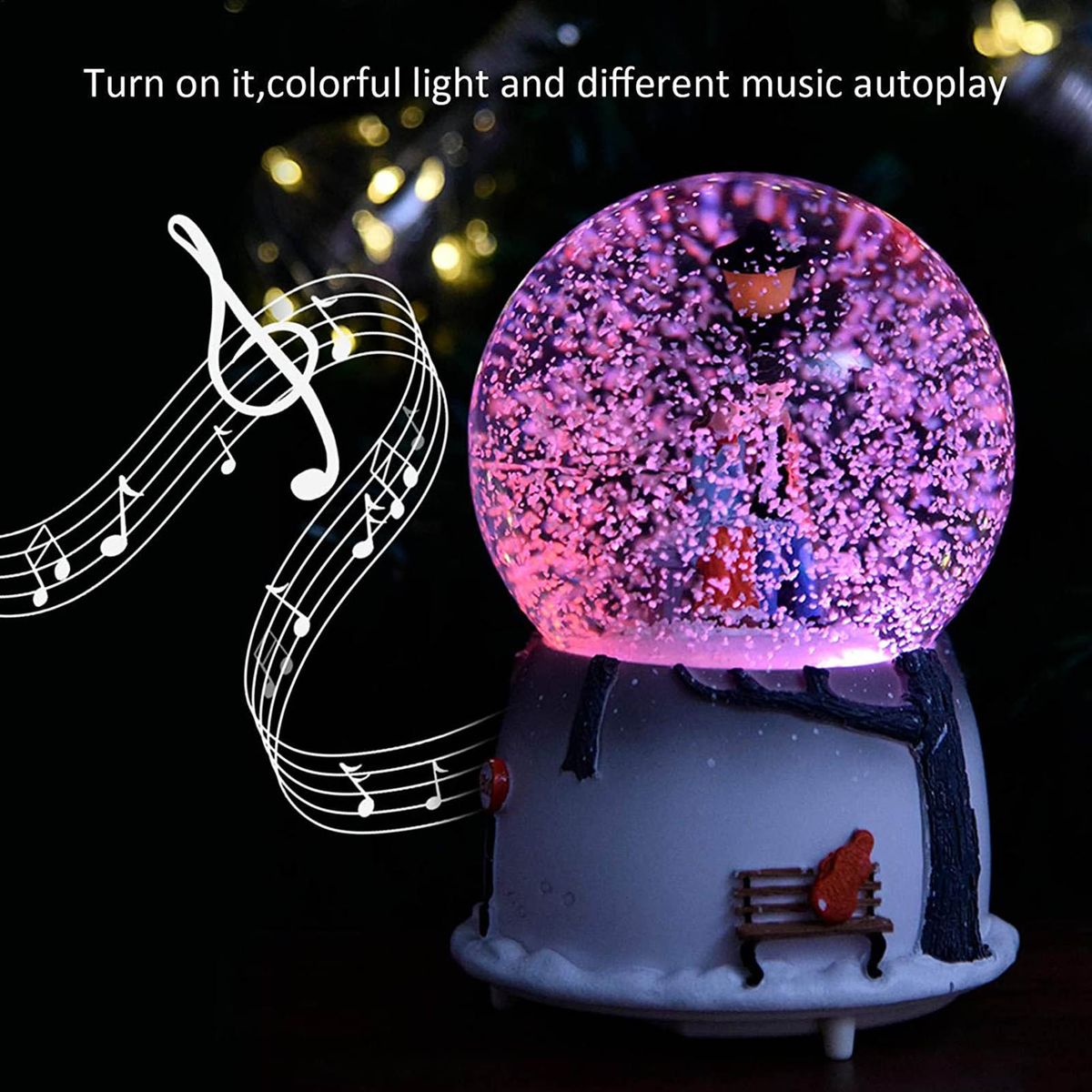 Night Light Music Box Crystal Ball Craft Home Desktop Decor Snow Globe Glass-A
