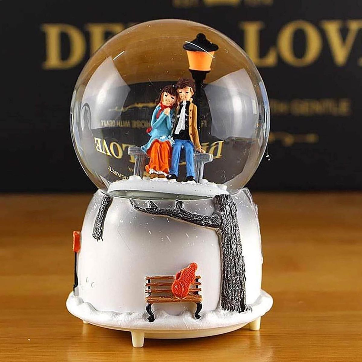 Night Light Music Box Crystal Ball Craft Home Desktop Decor Snow Globe Glass-A