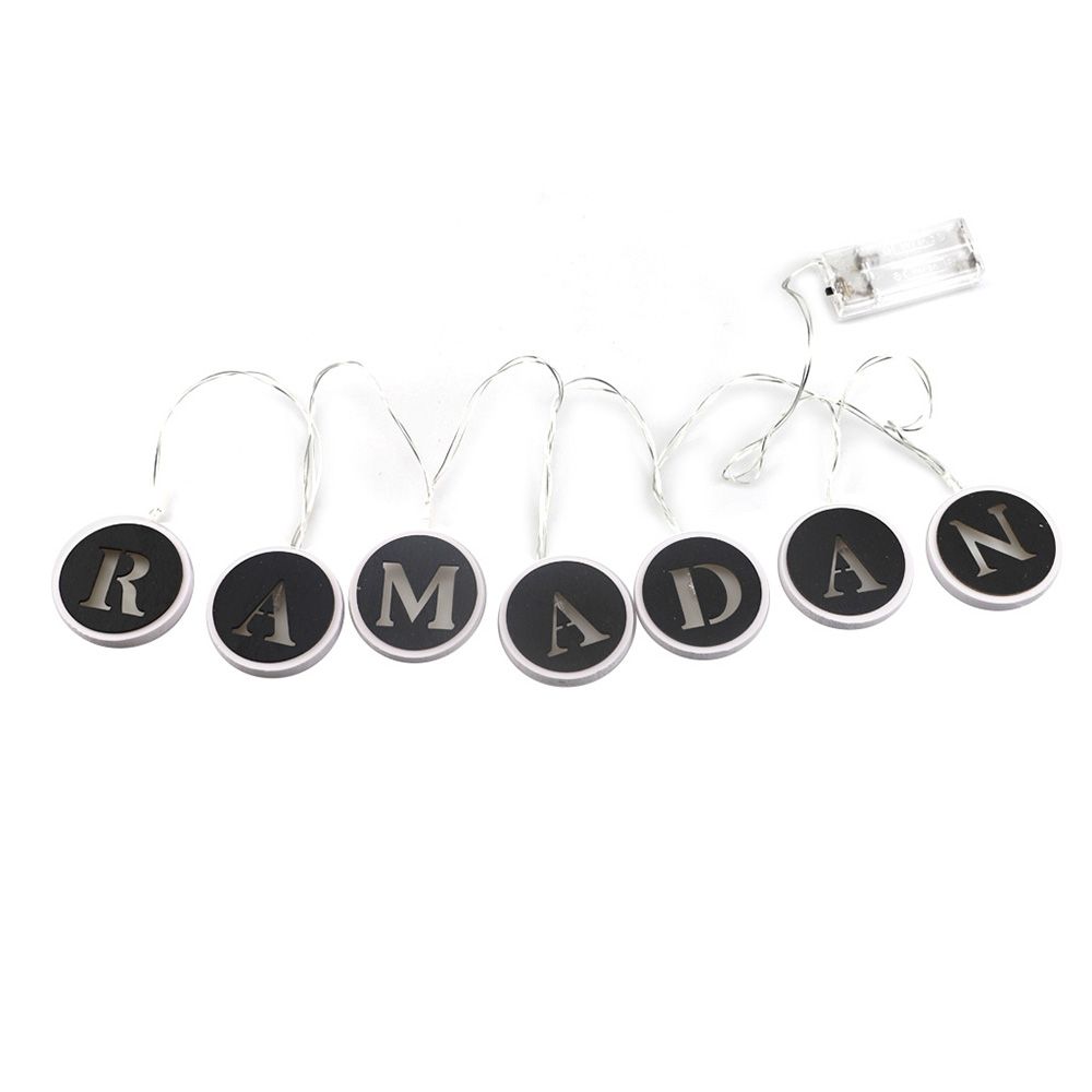 Wooden Round Shape Hollow Ramadan Letters L-ED String Light