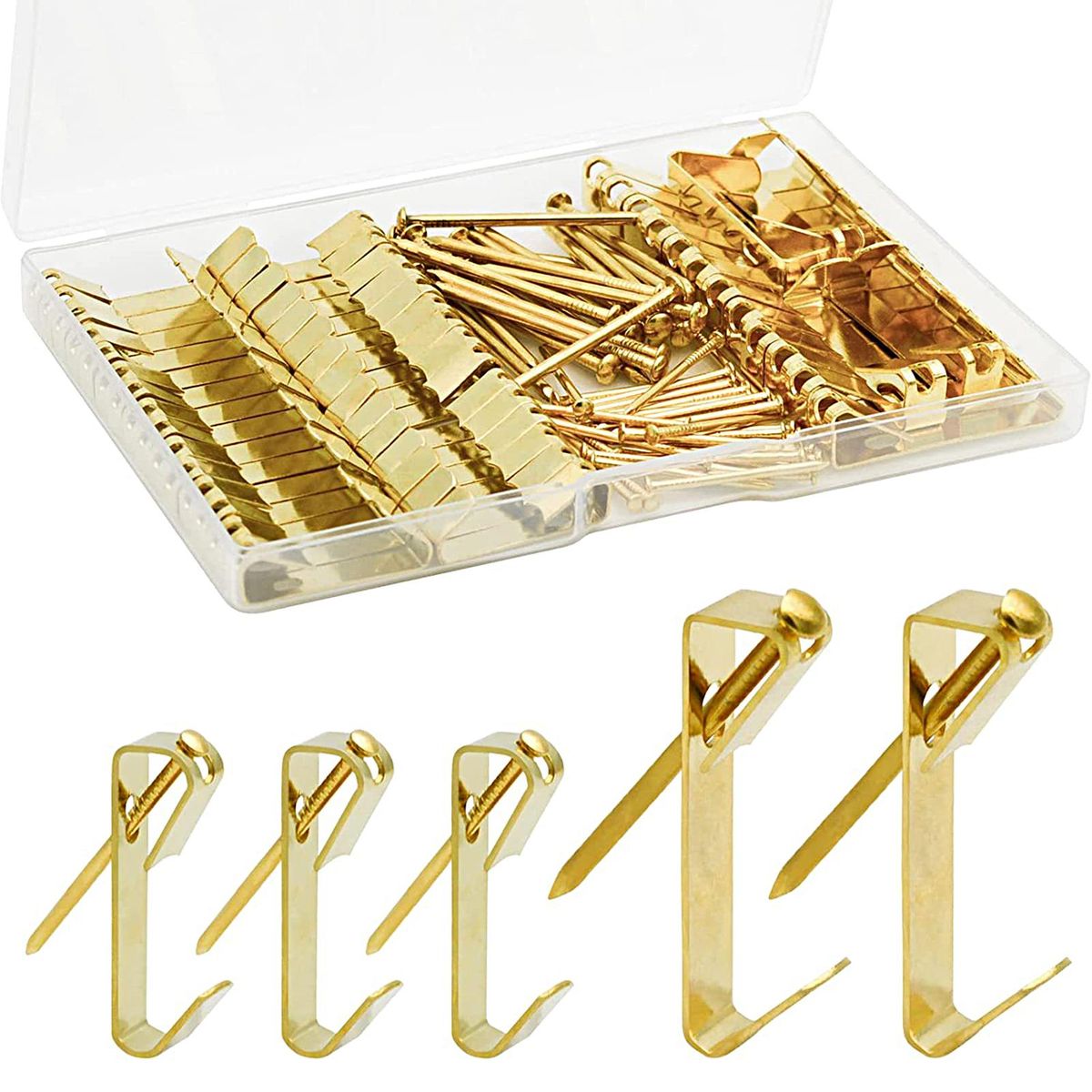 50 Sets Picture Hangers Box-packed Picture Frame Hooks Golden