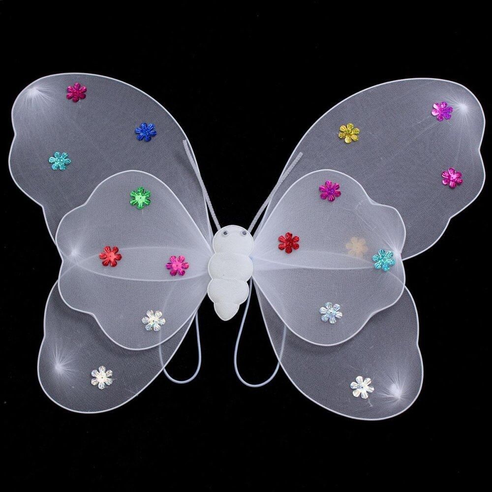 4Pcs/Set Fairy Princess Butterfly Party Costume Wings Wand Headband Skirt Dress White White