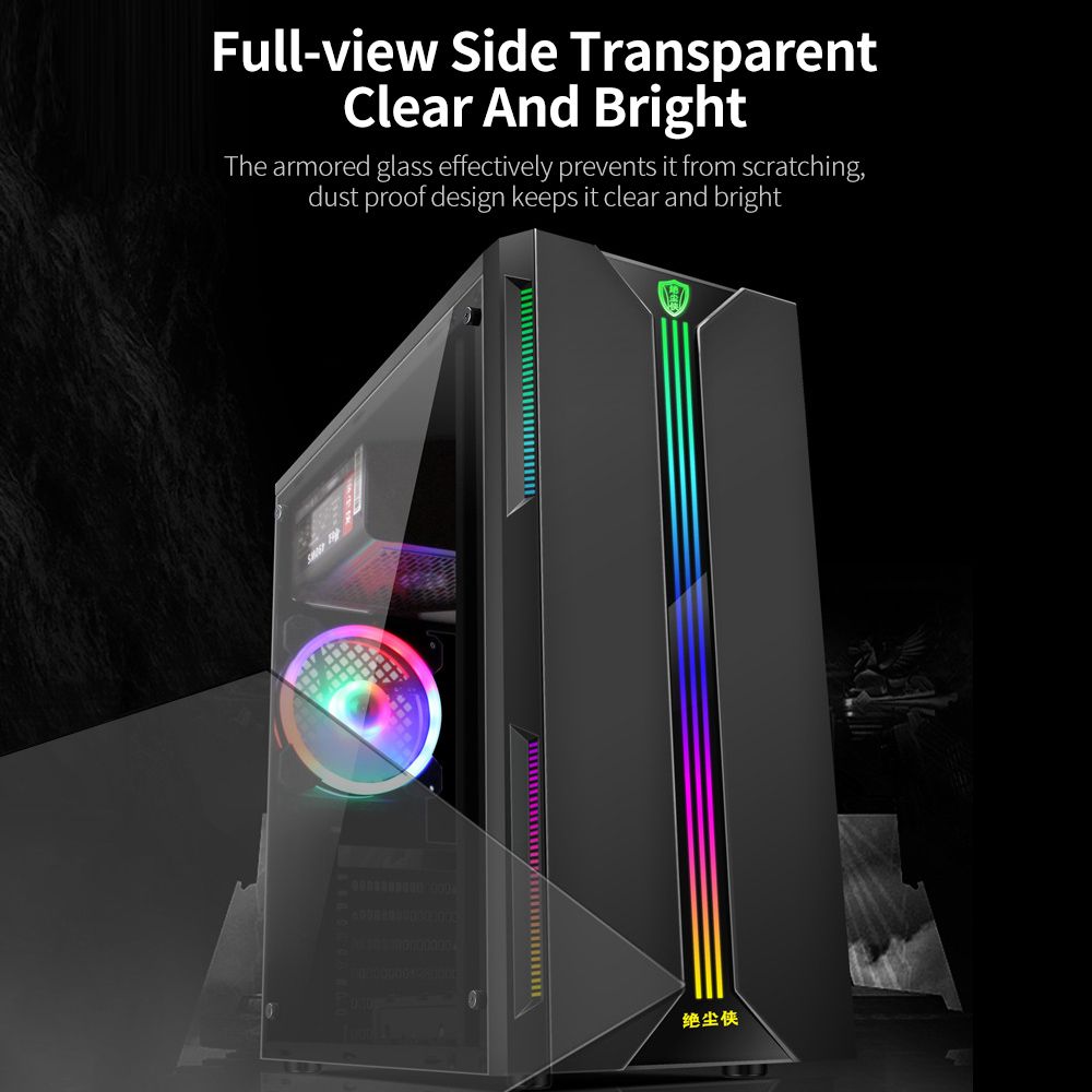 Desktop Computer Case ATX Full-view Side Transparent RGB PC