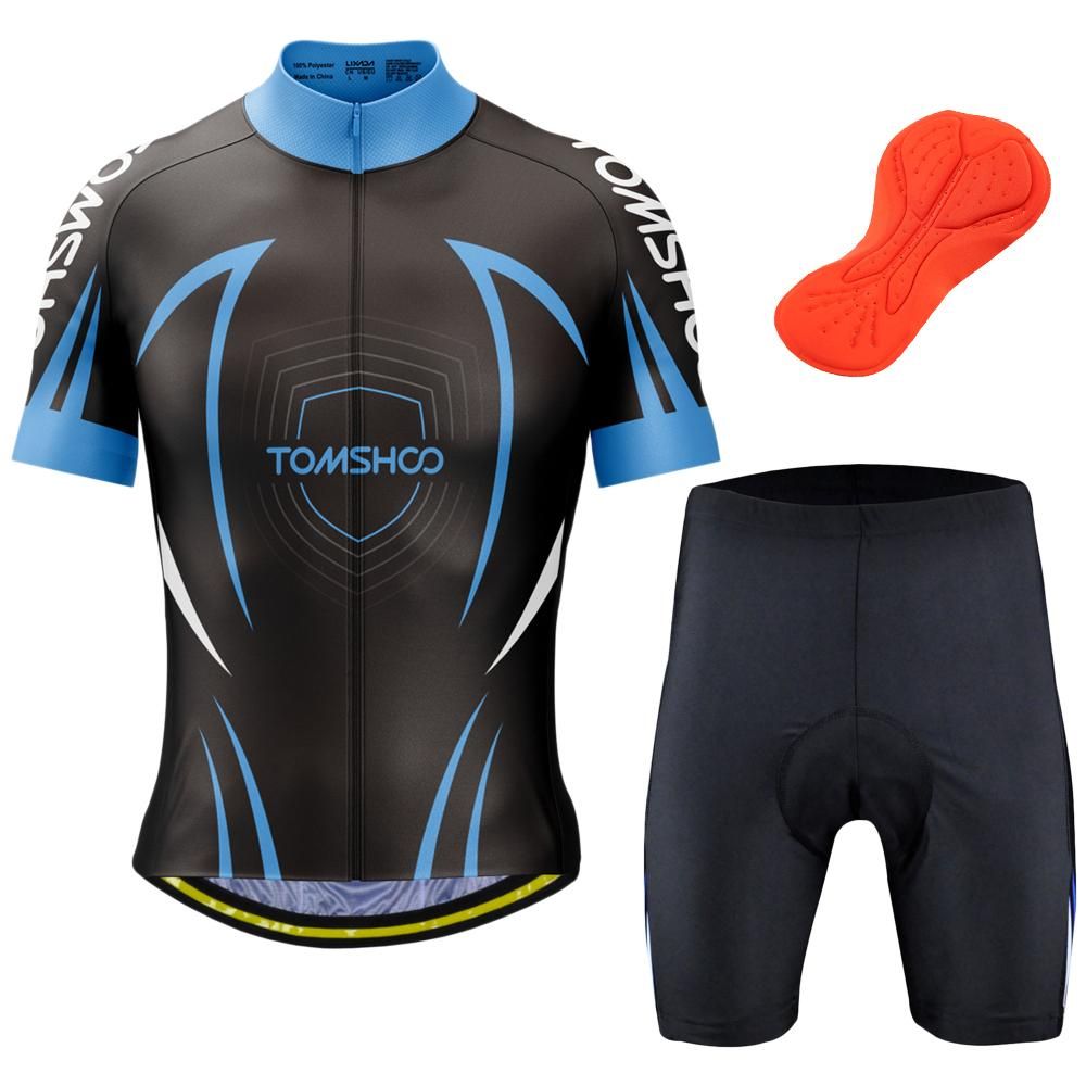 TOMSHOO Men Cycling Jersey Set Breathable Short Sleeve Bike Shirt with Padded Shorts MTB Bicycle Riding Biking Clothing Set