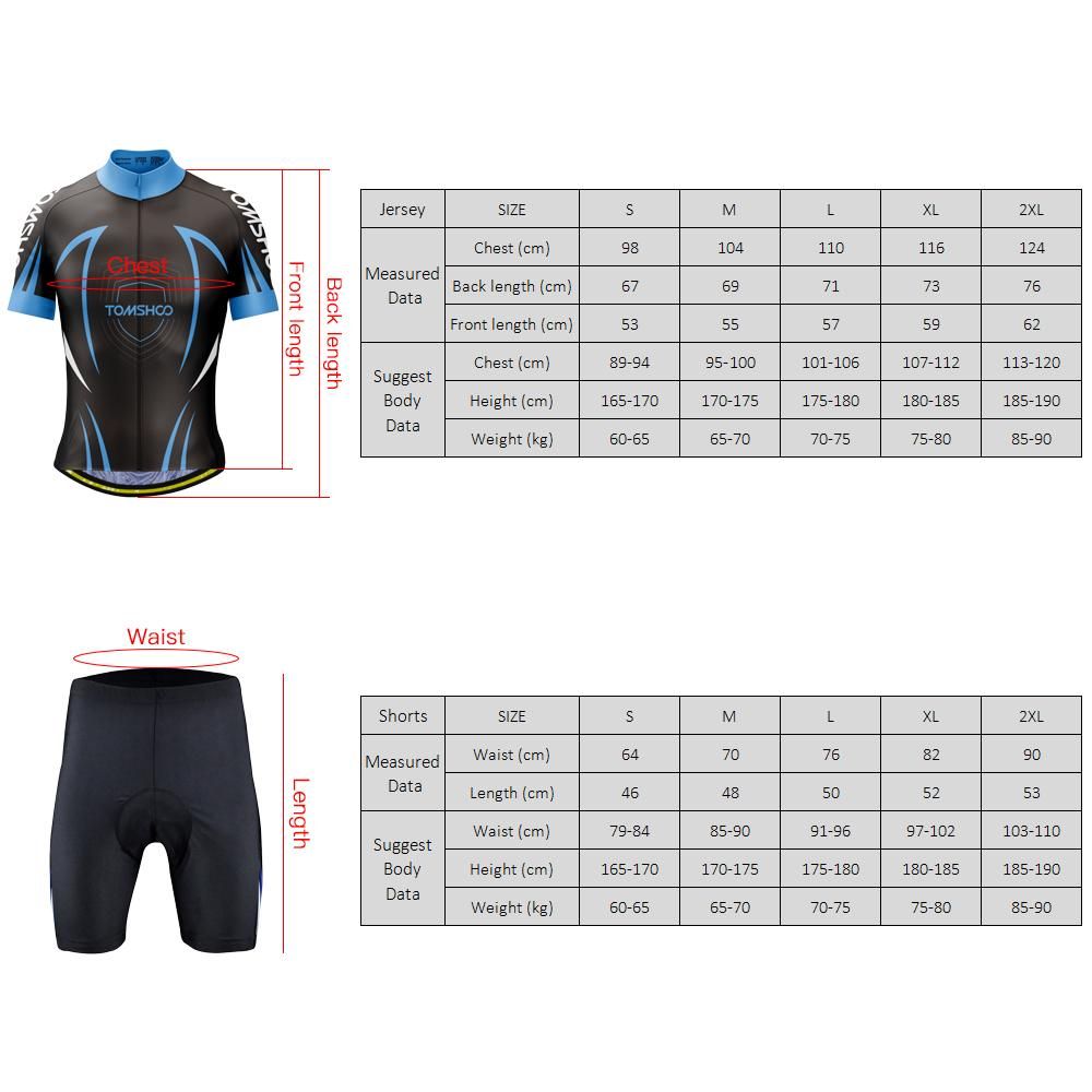 TOMSHOO Men Cycling Jersey Set Breathable Short Sleeve Bike Shirt with Padded Shorts MTB Bicycle Riding Biking Clothing Set