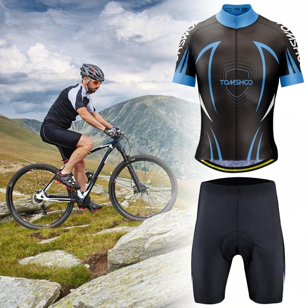 TOMSHOO Men Cycling Jersey Set Breathable Short Sleeve Bike Shirt with Padded Shorts MTB Bicycle Riding Biking Clothing Set