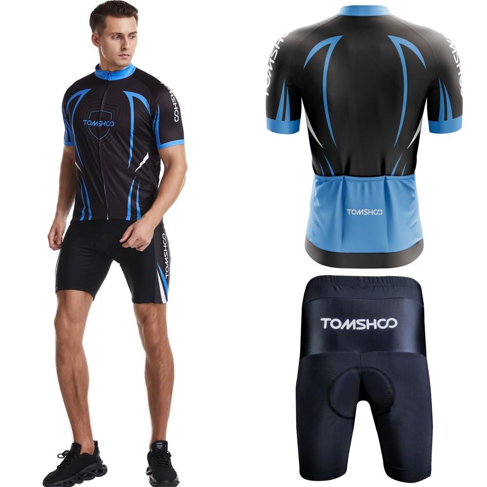 TOMSHOO Men Cycling Jersey Set Breathable Short Sleeve Bike Shirt with Padded Shorts MTB Bicycle Riding Biking Clothing Set