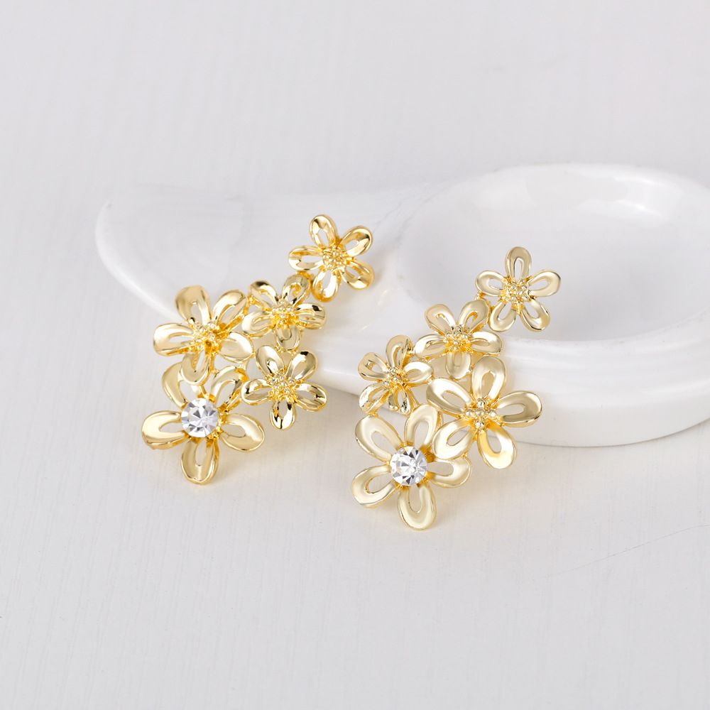 Beautiful Rhinestone Women Wedding Necklace Jewelry Set - Gold