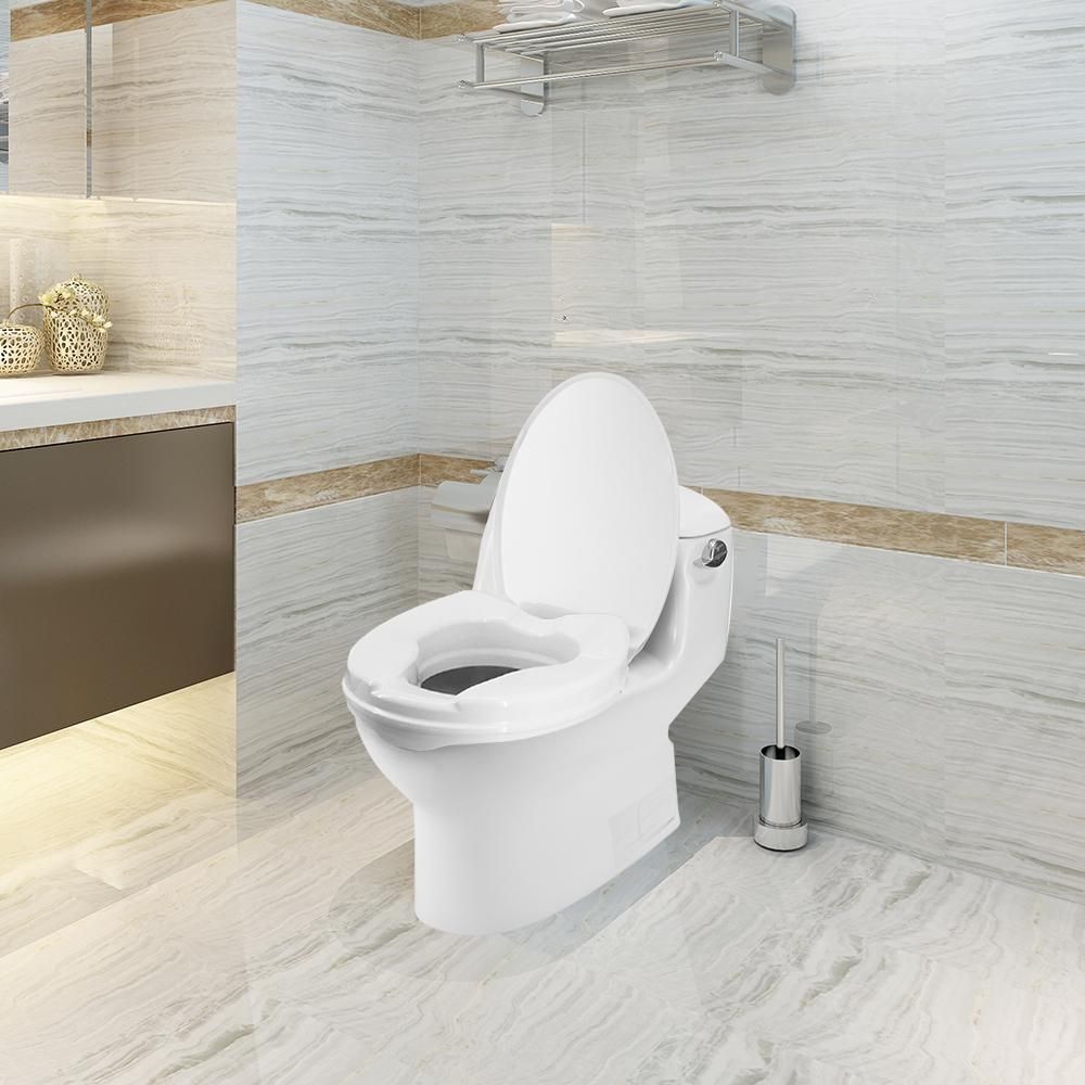 Raised Toilet Seat with Lid 300 Lbs Heavy Duty Elevated Toilet Seat with Tightening Clamps Raised Toilet Seats for Most Elongated Toilets (White, 6 Inches)