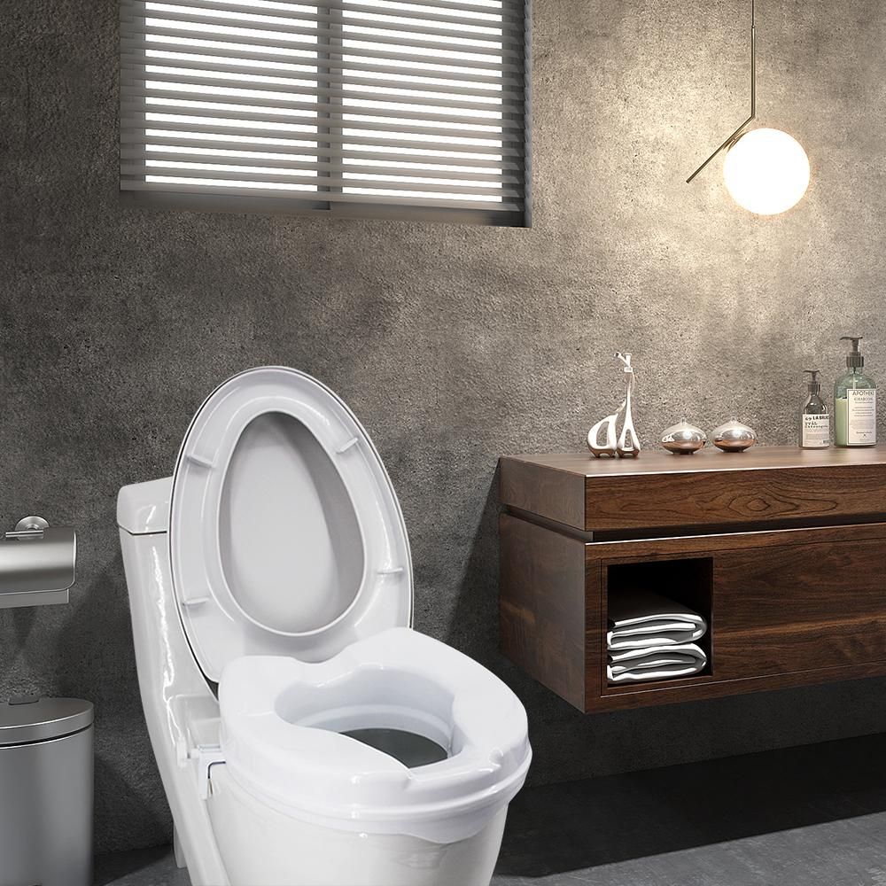 Raised Toilet Seat with Lid 300 Lbs Heavy Duty Elevated Toilet Seat with Tightening Clamps Raised Toilet Seats for Most Elongated Toilets (White, 6 Inches)