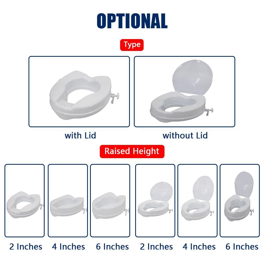 Raised Toilet Seat with Lid 300 Lbs Heavy Duty Elevated Toilet Seat with Tightening Clamps Raised Toilet Seats for Most Elongated Toilets (White, 6 Inches)