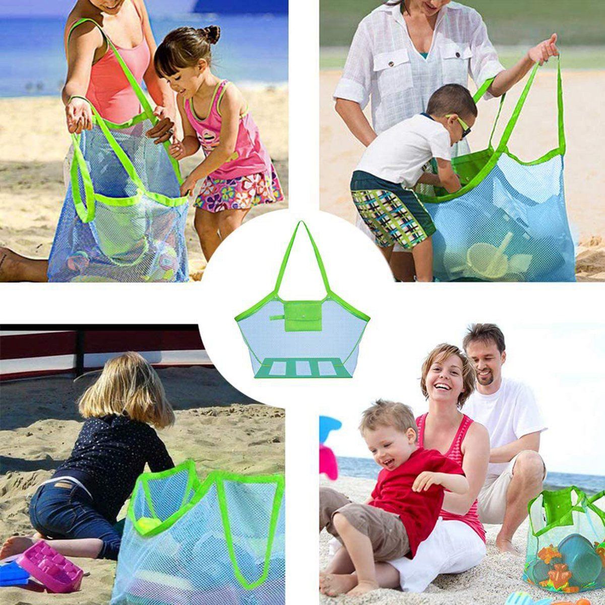 4 Pcs Beach Toys Shell Bags, Beach Bag ,Mesh Beach Bags