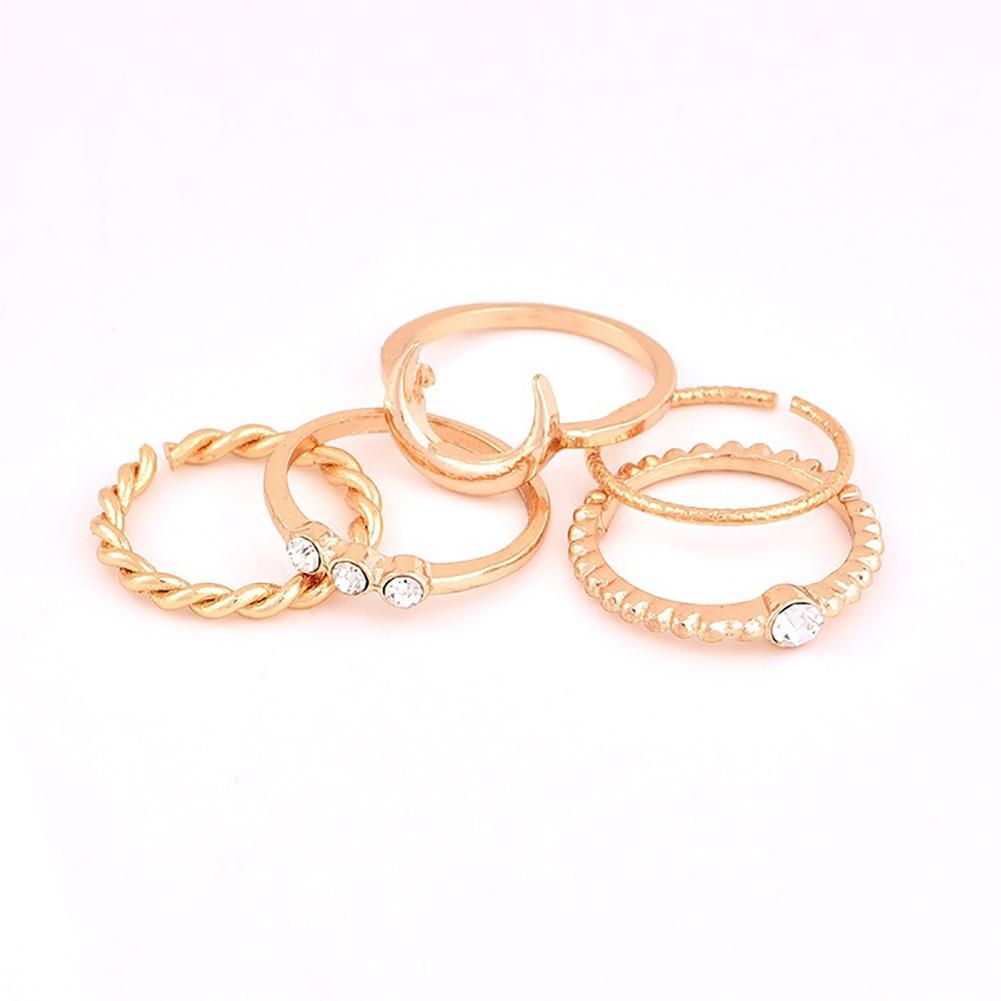 5Pcs Vintage Moon Knuckle Finger Ring Set Bohemian-Golden
