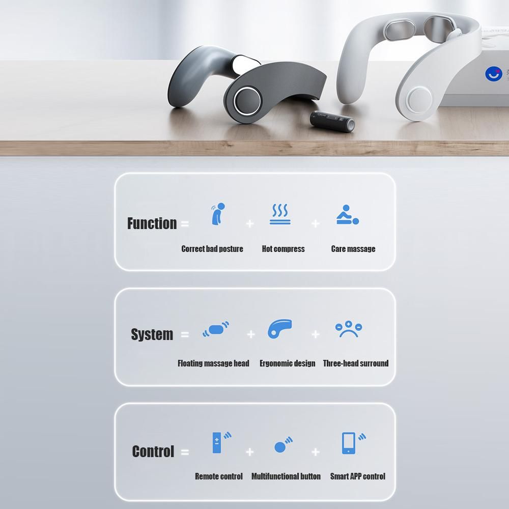 Jeeback G5 Electric Cordless Neck Massager TENS Pulse Relieve Neck Pain 4 Modes 8 Intensity Heating Hot Compress Correct Bad Posture Cervical Massage Health Care APP Control