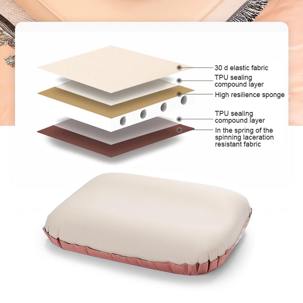 Outdoor Camping Pillow 3D Sponge Inflatable Pillow Ultralight Portable Home Office Sleeping Pillow Travel Air Pillow Automatic Inflation Neck Pillow
