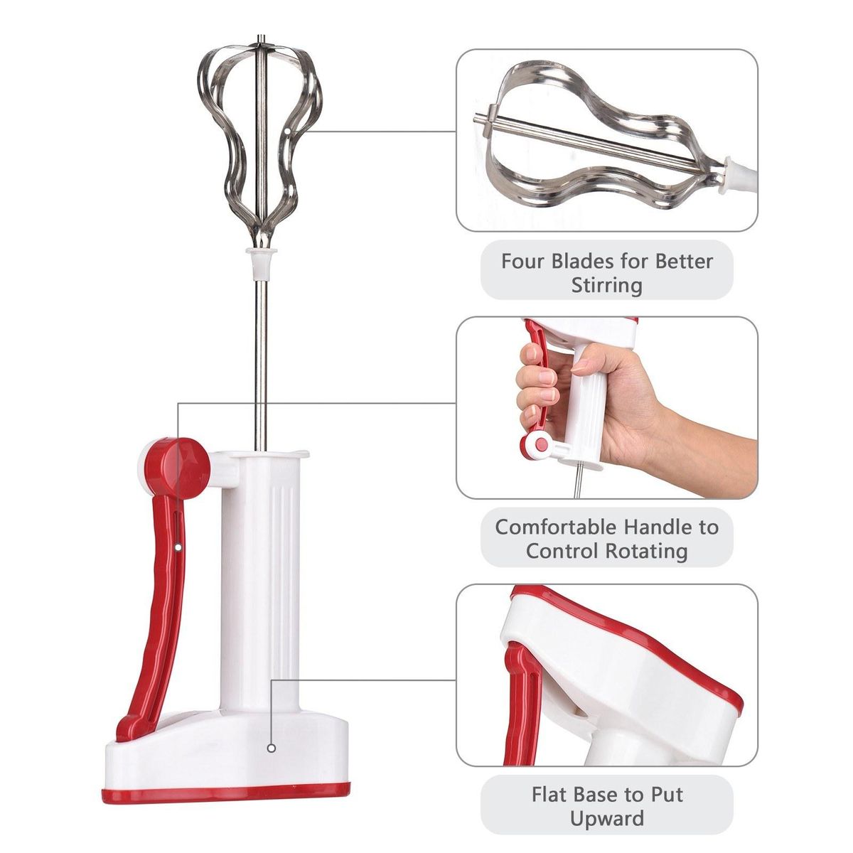 Hand Blender for Eggs Cream Smoothies Flour for Kitchen Bakery Beverage Shop Handy Easy Operation Red