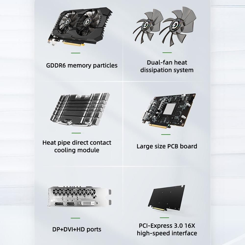 Peladn GTX1660 SUPER 6G Gaming Graphics Card 6G/192bit/GDDR6 Memory Maximum Support 4K Resolution with DP+DVI+HD Output Ports