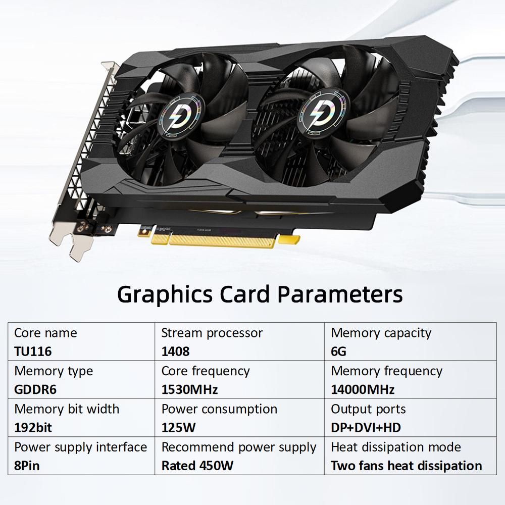 Peladn GTX1660 SUPER 6G Gaming Graphics Card 6G/192bit/GDDR6 Memory Maximum Support 4K Resolution with DP+DVI+HD Output Ports