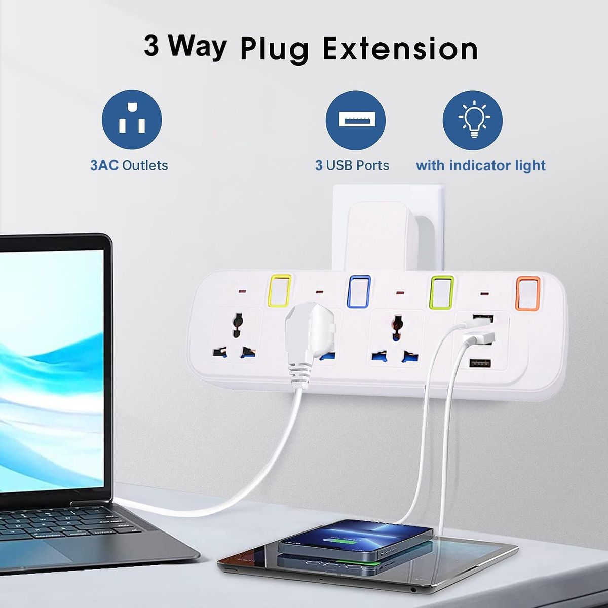3 Ways Electrical SOCKET Extention Box With 3 USB Port