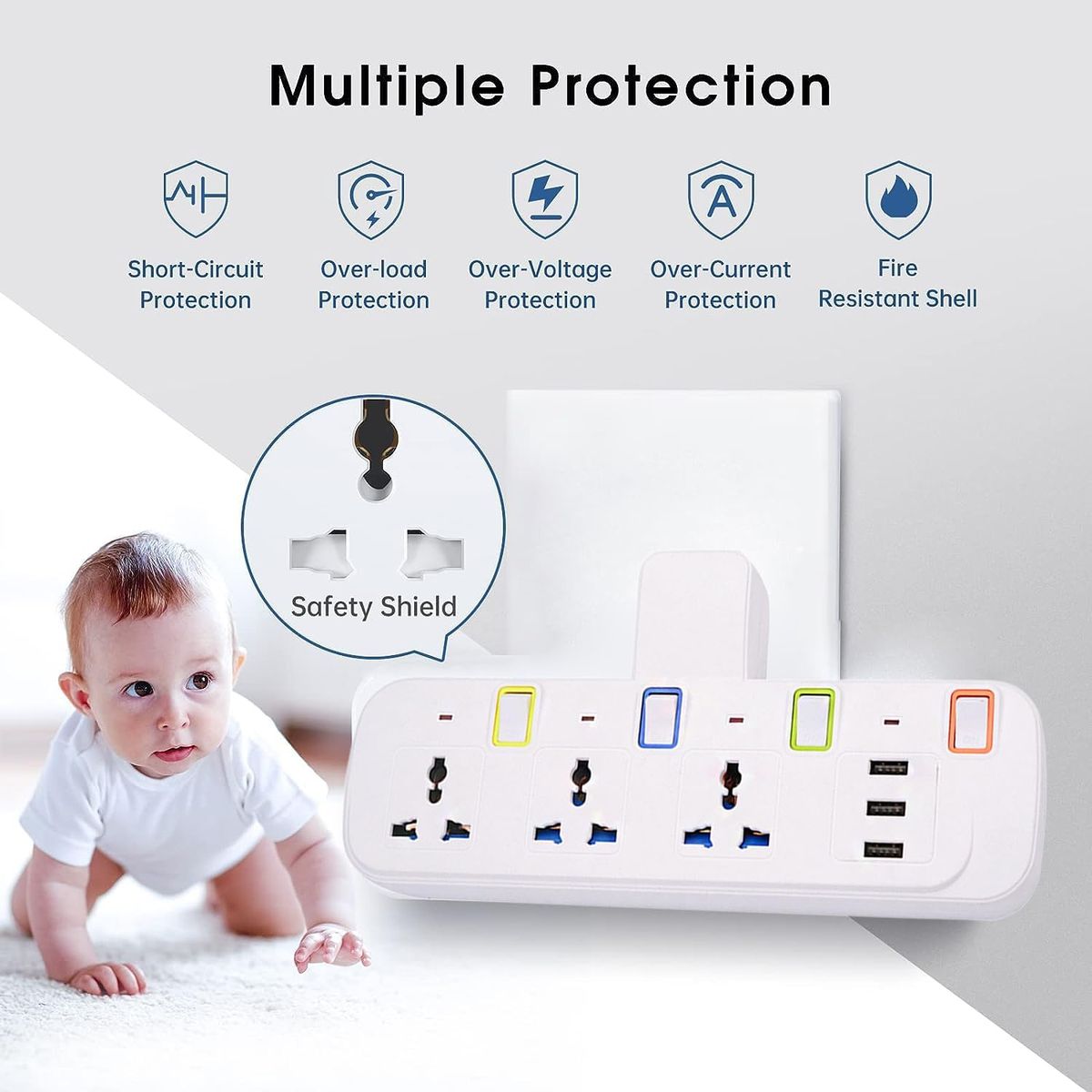 3 Ways Electrical SOCKET Extention Box With 3 USB Port