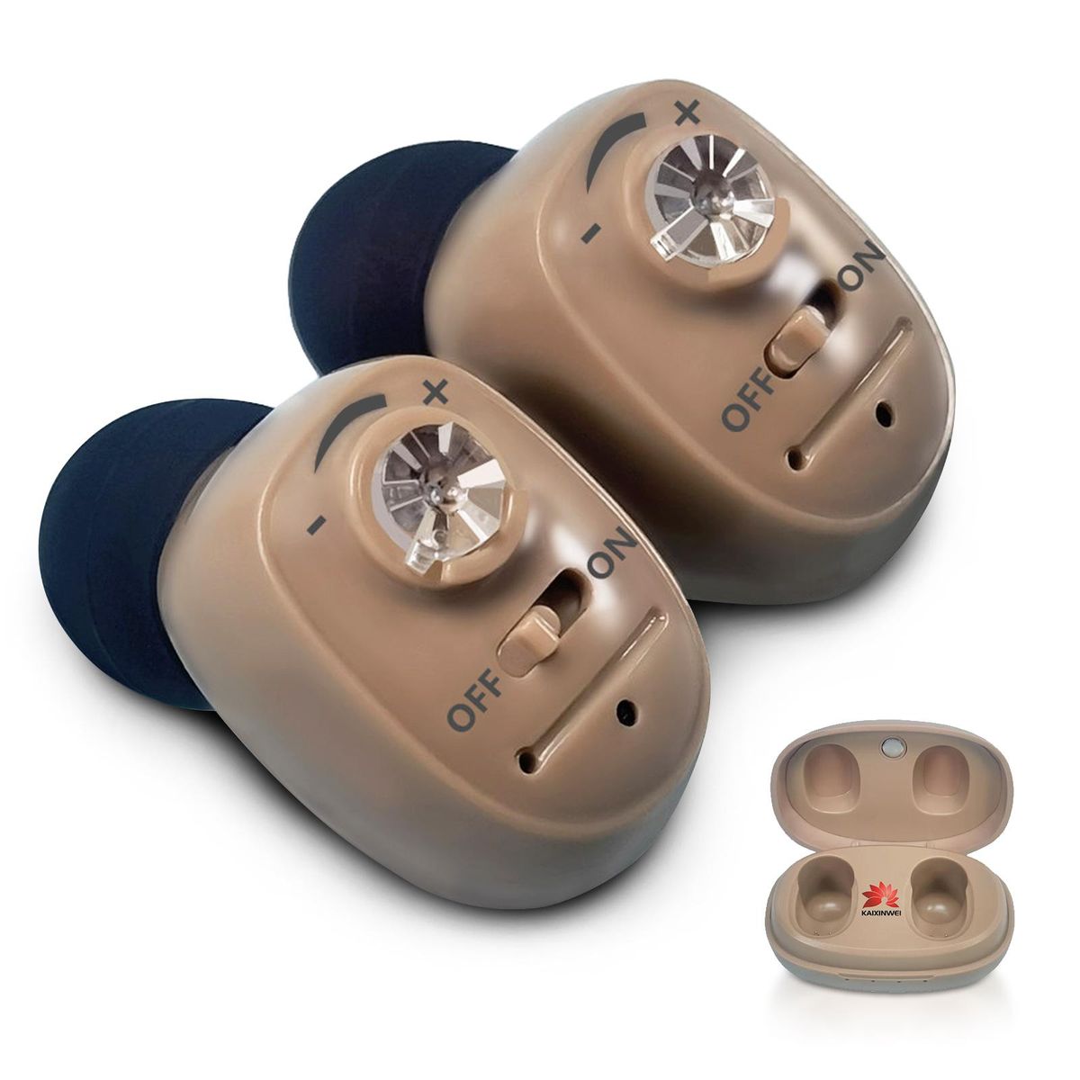 1 Pair Ear Canal Hearing Aids Intelligent Noise Reduction Sound Amplifier for Elderly with Portable Charging Box