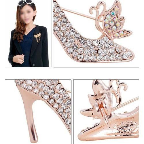 1X High-Heeled Shoes Brooch Pin Rhinestone Covered Scarves