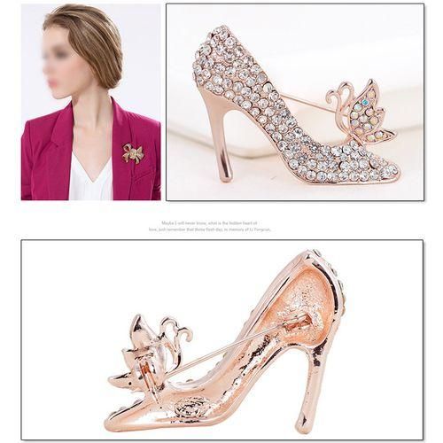 1X High-Heeled Shoes Brooch Pin Rhinestone Covered Scarves