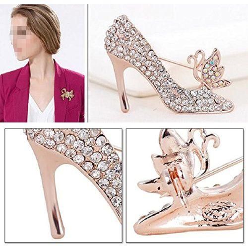 1X High-Heeled Shoes Brooch Pin Rhinestone Covered Scarves