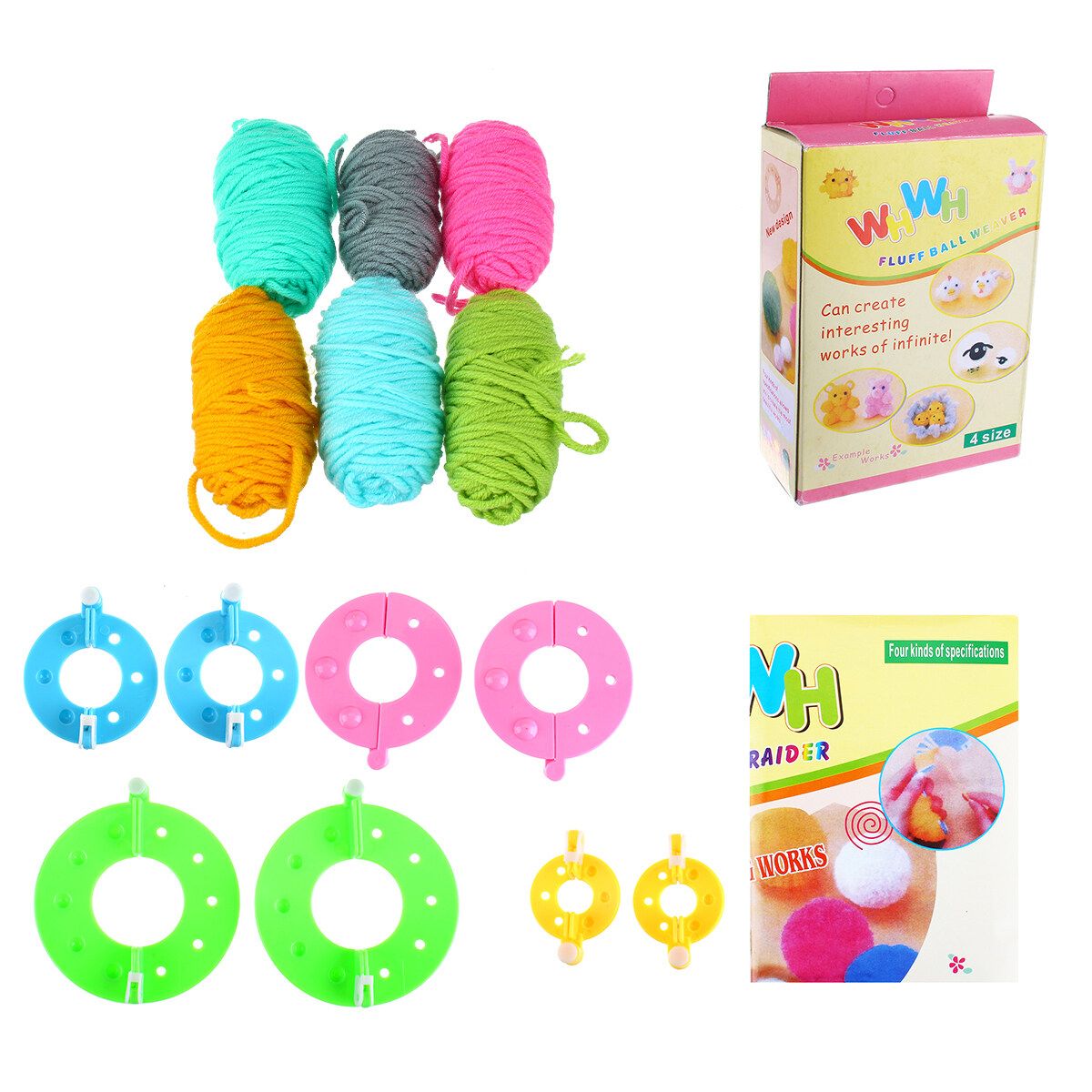 6 Size Pompom Maker Fluff Ball Waver With 12 Acrylic Yarn Skeins Thread Scissor DIY Wool Knitting Craft Tool Set 6 Colors