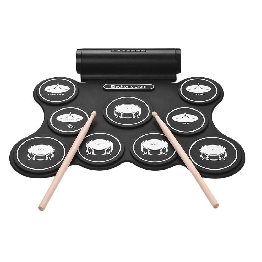 Portable Stereo Digital Electronic Roll Up Drum Kit 9 Silicon Drum Pads Support MIDI Function Built-in Speakers USB Powered for Beginners Children