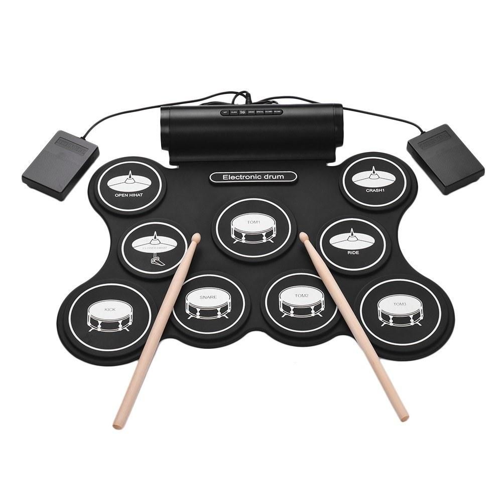 Portable Stereo Digital Electronic Roll Up Drum Kit 9 Silicon Drum Pads Support MIDI Function Built-in Speakers USB Powered for Beginners Children