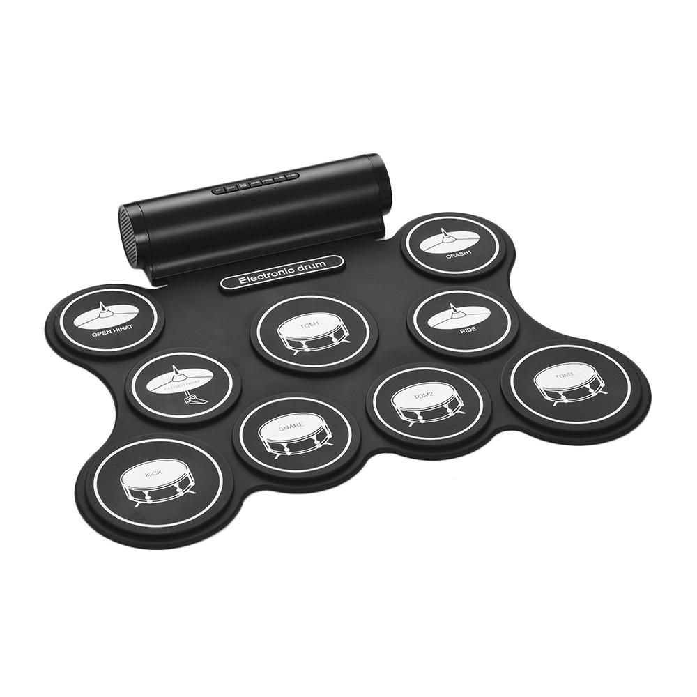 Portable Stereo Digital Electronic Roll Up Drum Kit 9 Silicon Drum Pads Support MIDI Function Built-in Speakers USB Powered for Beginners Children