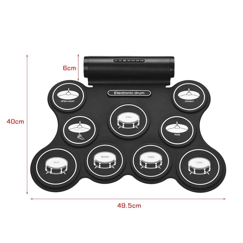 Portable Stereo Digital Electronic Roll Up Drum Kit 9 Silicon Drum Pads Support MIDI Function Built-in Speakers USB Powered for Beginners Children
