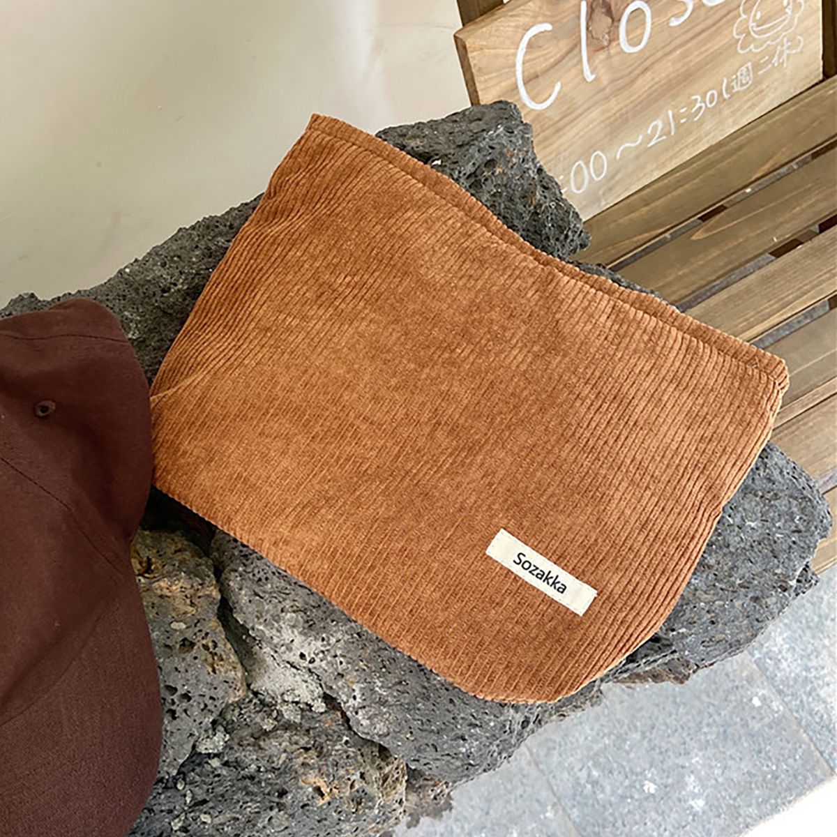 Coin Purse Women Portable Corduroy Makeup Organizer Brown
