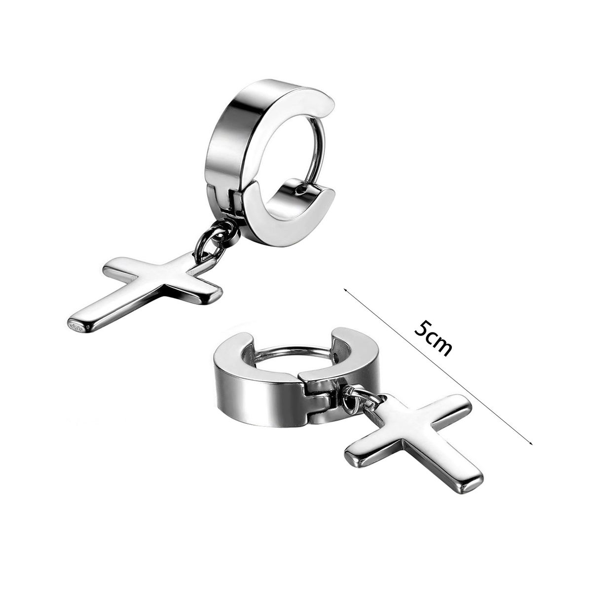 1 Pair Ear Dangle Cross Pendant Eco-friendly Stainless Steel Huggie Hinged Hoop Earrings For Men-Black
